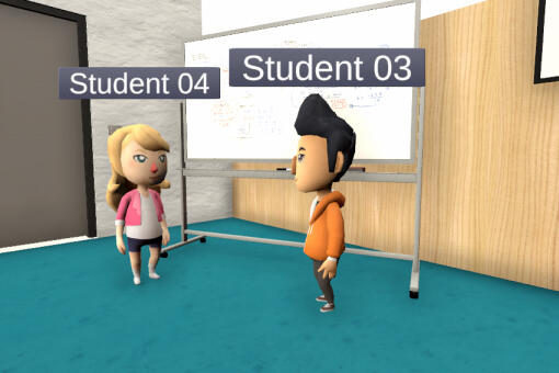 メタバース上で学生2人が交流している様子のイメージ画像